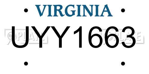 UYY1663 Virginia License Plate