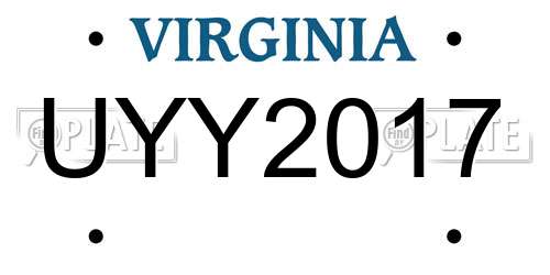 UYY2017 Virginia License Plate