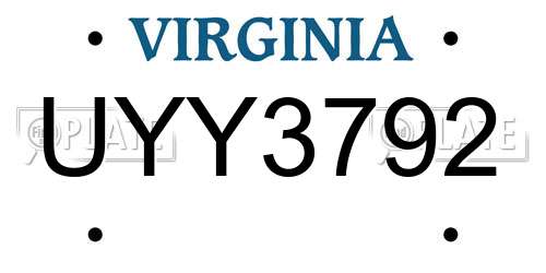 UYY3792 Virginia License Plate