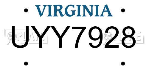 UYY7928 Virginia License Plate