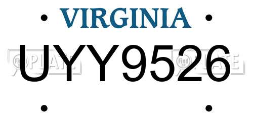 UYY9526 Virginia License Plate