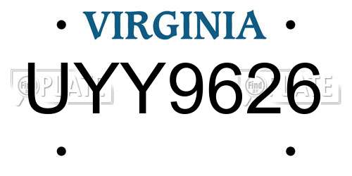 UYY9626 Virginia License Plate