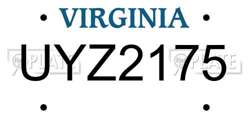 UYZ2175 Virginia License Plate