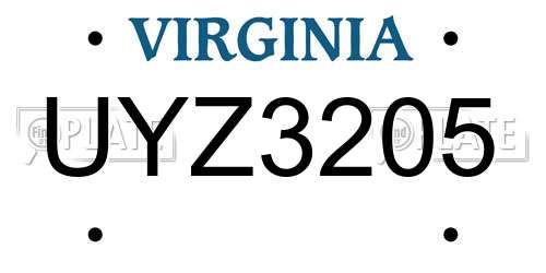 UYZ3205 Virginia License Plate
