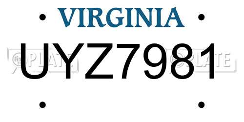 UYZ7981 Virginia License Plate