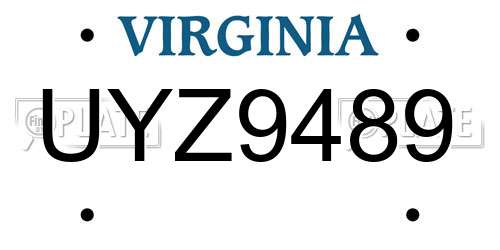 UYZ9489 Virginia License Plate