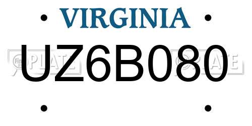 UZ6B080 Virginia License Plate