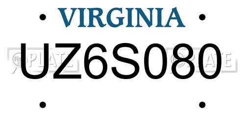 UZ6S080 Virginia License Plate
