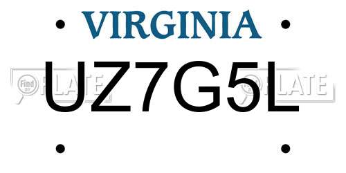 UZ7G5L Virginia License Plate