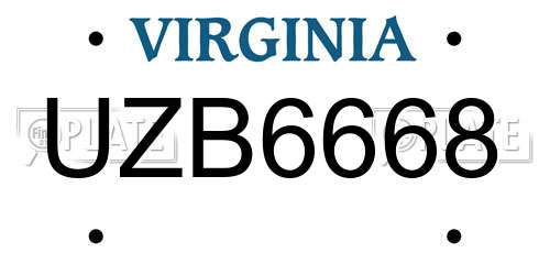 UZB6668 Virginia License Plate