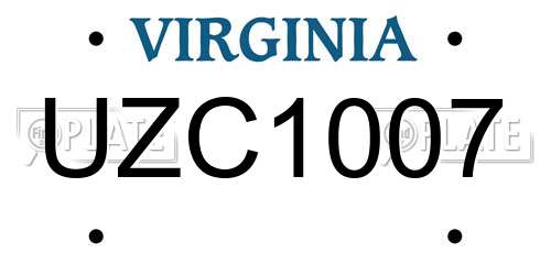 UZC1007 Virginia License Plate