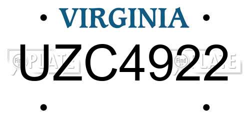 UZC4922 Virginia License Plate