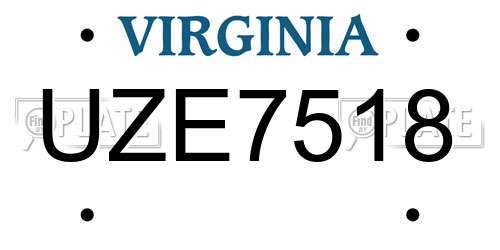 UZE7518 Virginia License Plate