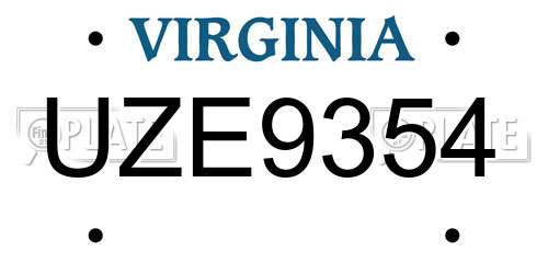 UZE9354 Virginia License Plate