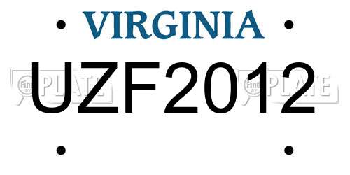 UZF2012 Virginia License Plate