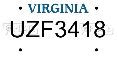 UZF3418 Virginia License Plate