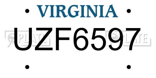 UZF6597 Virginia License Plate
