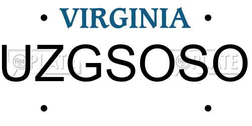 UZGSOSO Virginia License Plate