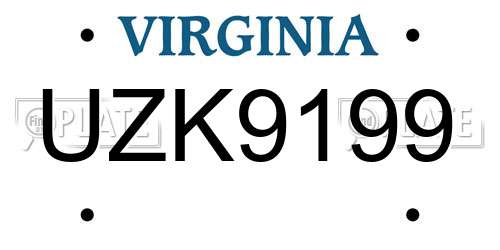 UZK9199 Virginia License Plate