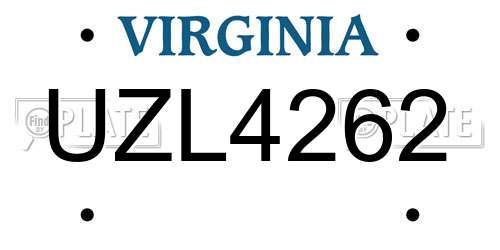 UZL4262 Virginia License Plate