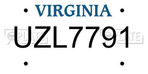 UZL7791 Virginia License Plate