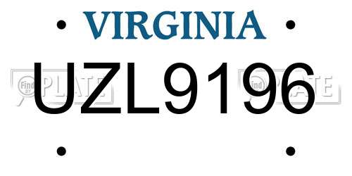 UZL9196 Virginia License Plate
