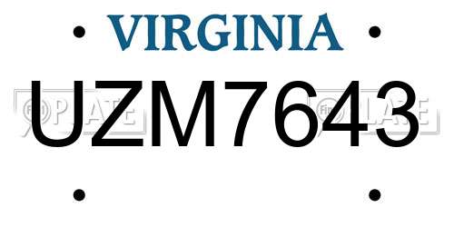 UZM7643 Virginia License Plate