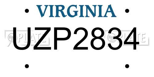 UZP2834 Virginia License Plate