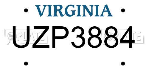 UZP3884 Virginia License Plate