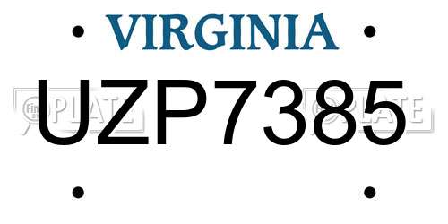 UZP7385 Virginia License Plate