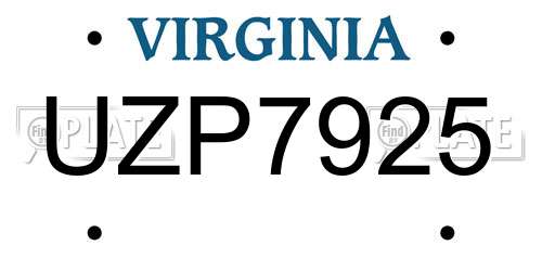 UZP7925 Virginia License Plate