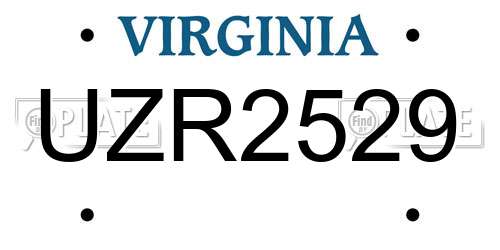 UZR2529 Virginia License Plate