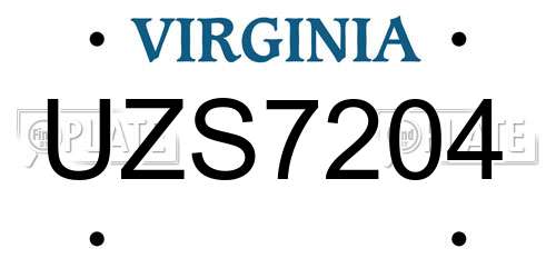 UZS7204 Virginia License Plate