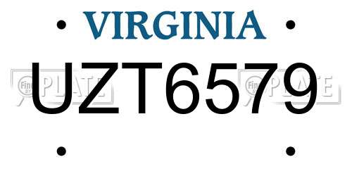 UZT6579 Virginia License Plate