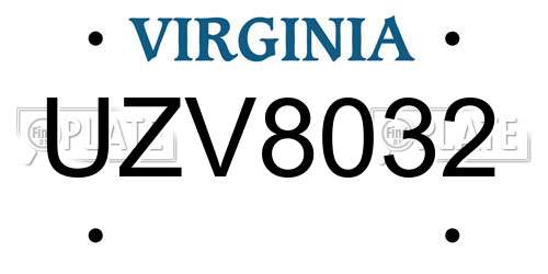 UZV8032 Virginia License Plate