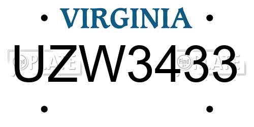 UZW3433 Virginia License Plate