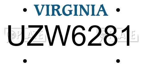 UZW6281 Virginia License Plate