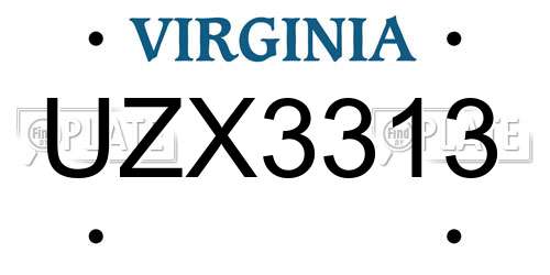 UZX3313 Virginia License Plate