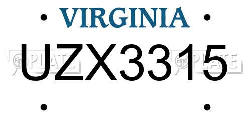 UZX3315 Virginia License Plate