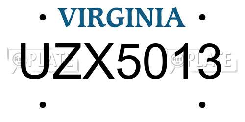 UZX5013 Virginia License Plate
