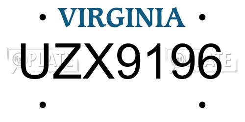 UZX9196 Virginia License Plate