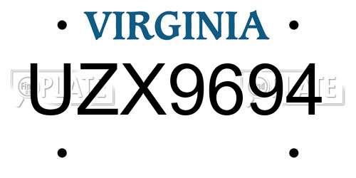 UZX9694 Virginia License Plate