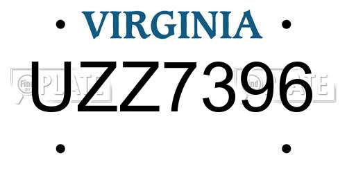 UZZ7396 Virginia License Plate