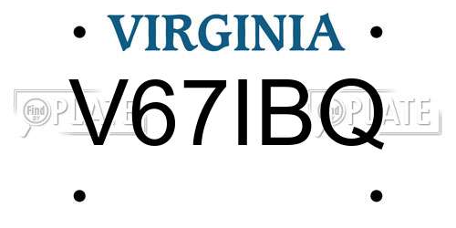 V67IBQ Virginia License Plate