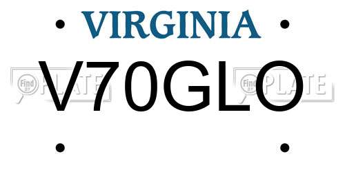 V70GLO Virginia License Plate