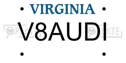 V8AUDI Virginia License Plate