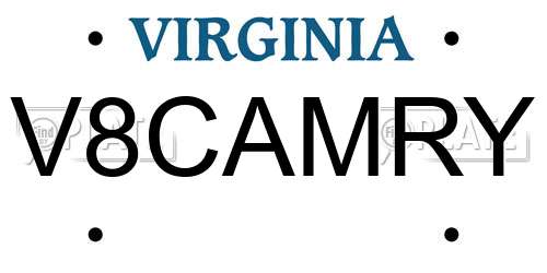 V8CAMRY Virginia License Plate