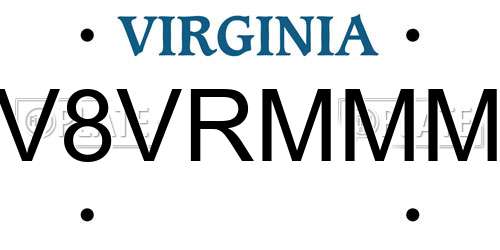 V8VRMMM Virginia License Plate