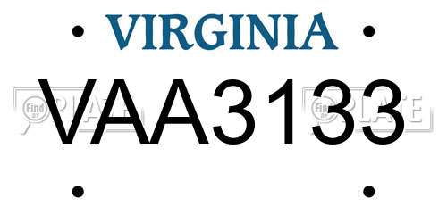 VAA3133 Virginia License Plate