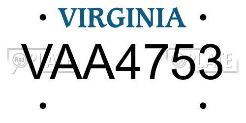 VAA4753 Virginia License Plate